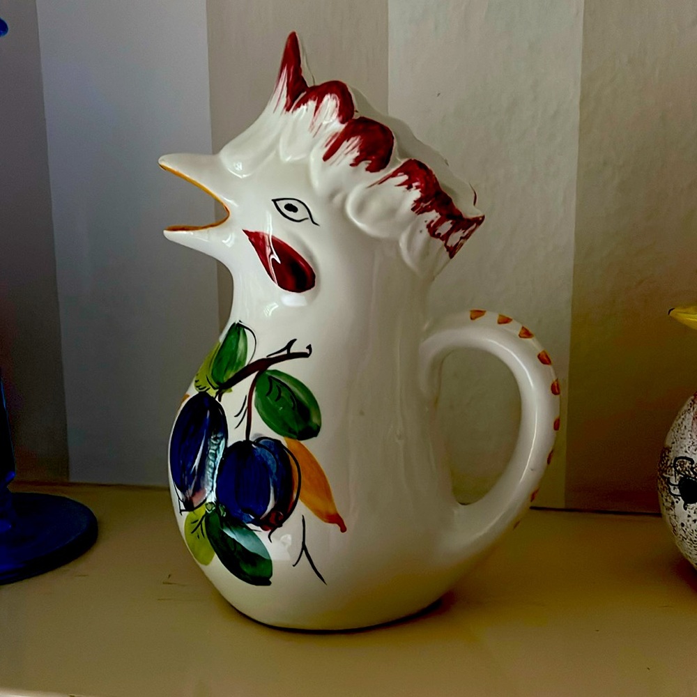Vintage Italian Ceramic Rooster Chicken Pitcher mug 8.5” Made in Italy 0771